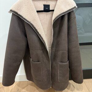 MANGO Double faced Brown Sherpa Coat Jacket Size 1XL Excellent Condition!